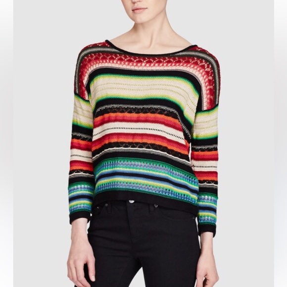 Ralph Lauren Sweaters - Lauren Ralph Lauren Multicolor Striped Open Knit Sweater Women's Size M Preppy